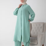 Modamiss Aerobin Kumaş Bayan Hac ve Umre Elbisesi (2 Parça) - Su Yeşili