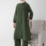 Modamiss Aerobin Kumaş Bayan Hac ve Umre Elbisesi (2 Parça) - Haki