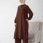 Modamiss Aerobin Kumaş Bayan Hac ve Umre Elbisesi (2 Parça) - Kahverengi