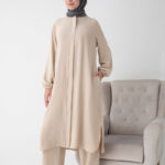 Modamiss Aerobin Kumaş Bayan Hac ve Umre Elbisesi (2 Parça) - Bej