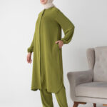 Modamiss Aerobin Kumaş Bayan Hac ve Umre Elbisesi (2 Parça) - Yağ Yeşili