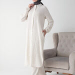 Modamiss Bürümcük Kumaş Bayan Hac ve Umre Elbisesi (2 parça) - Krem