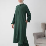 Modamiss Bürümcük Kumaş Bayan Hac ve Umre Elbisesi (2 parça) - Zümrüt Yeşili