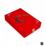 Sancak Serisi Dikey Lüks Kadife Plaket Kuran Kutusu (Boş Kutu)