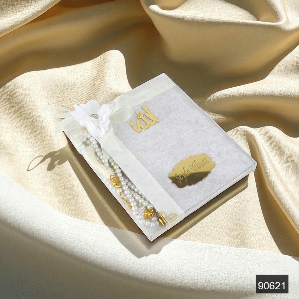 ovssqn_90621.jpg Çiçek Süslemeli Kişiye Özel Yasin ve Tesbih Hediye Seti - Görsel 1